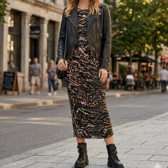 Joseph Ribkoff Abstract Ruched Dress - Picture 2 of 6